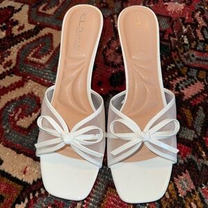 CL by Laundry White Bow Slide Heels